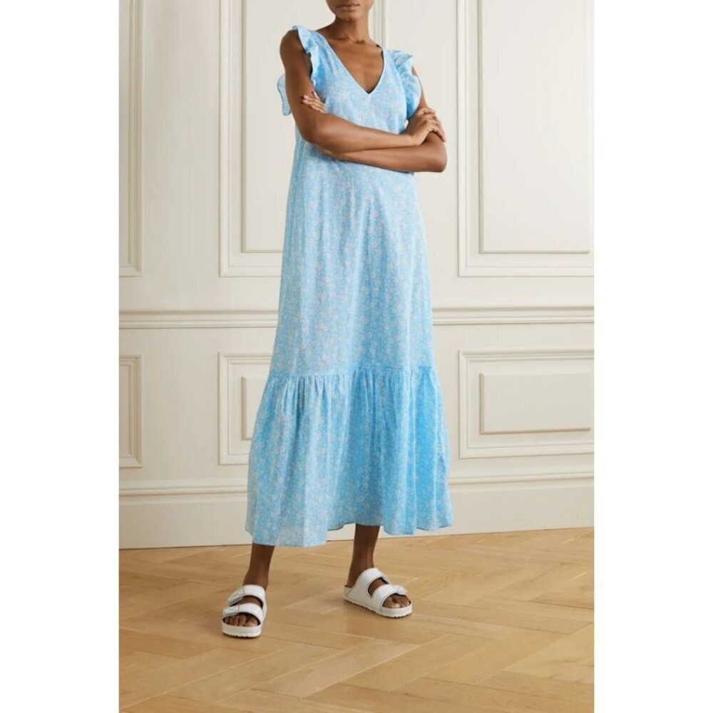 💕GANNI💕 Tie-Back Cotton Voile Maxi Dress ~ EU 40 Alaskan Blue Floral Print